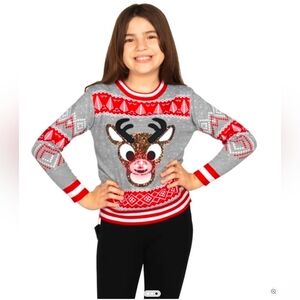Tipsy Elves, Girl's Sequin Rudolph Light Up Ugly Christmas Sweater , XL